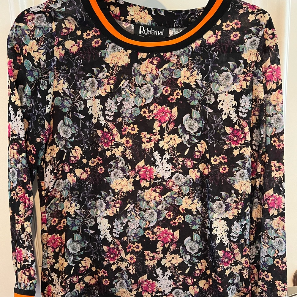 Rdalamal Anthropologie Floral Black Stripe Collar & Wrist Blouse - Size 0